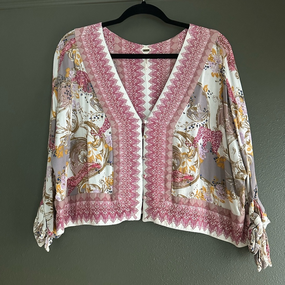 Anthropologie patterned loose cardigan-style blouse
